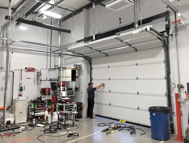 Norco Garage Door Repair certified technician performing commercial door repair at a Norco business facility