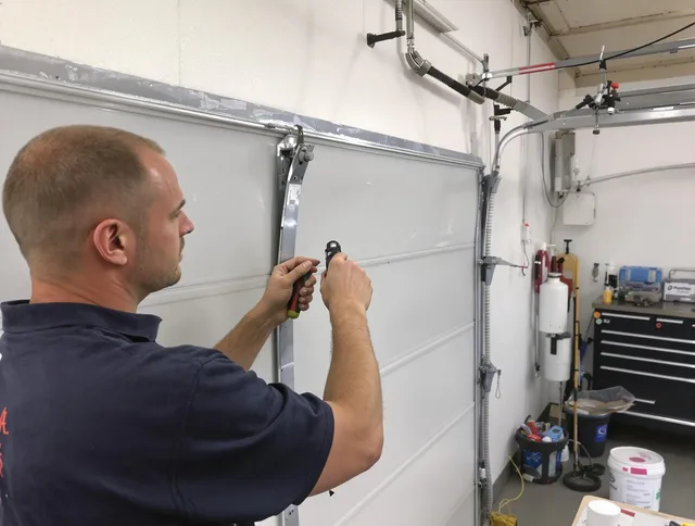 Before and after garage door dent repair by Norco Garage Door Repair in Norco