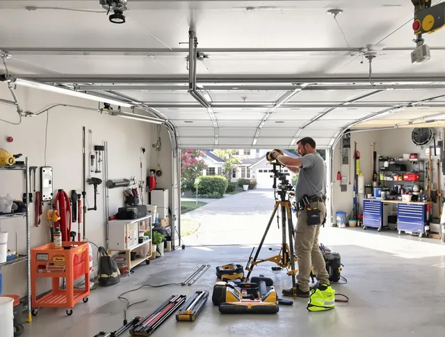 Norco Garage Door Repair specialist performing laser-guided track alignment in Norco